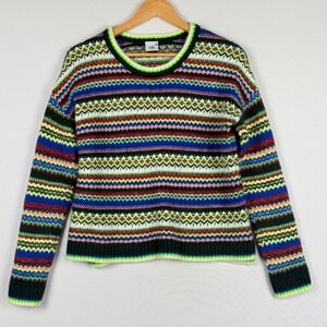 Cabi‎ Womens Small Sweater Multicolor Fair Isle Knit Bright Festive Cozy Retro